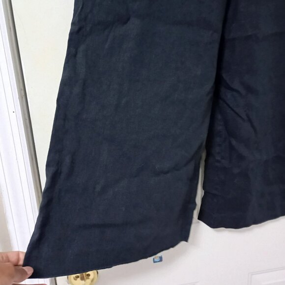 MNG 100% Linen Wide-Leg Pants M Womens Elastic Waist Relaxed Fit Black - Picture 4 of 10